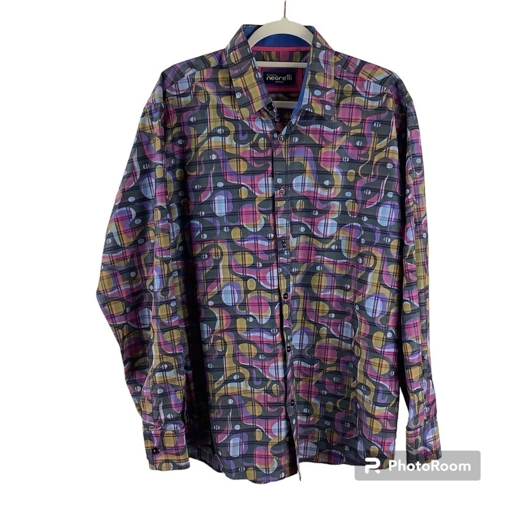 Franco Negretti Psychedelic Plaid Button Up Shirt